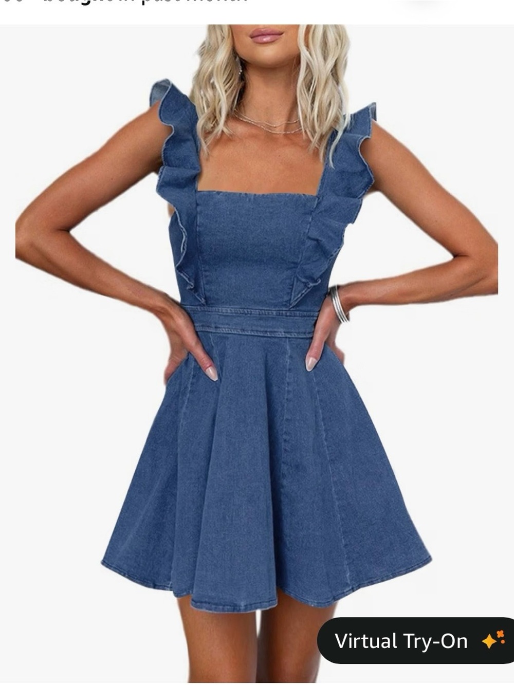 Sleeveless Blue Ruffle-Trim Denim Mini Dress